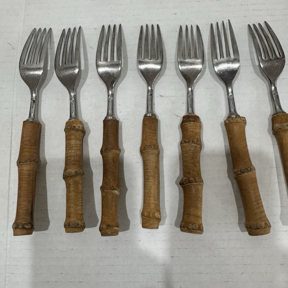 VINTAGE MID-CENTURY AUTHENTIC BAMBOO HANDLE TIKI FLATWARE STAINLESS STEEL JAPAN - Picture 11 of 11